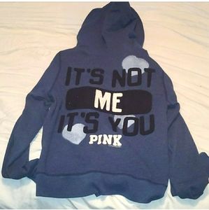PINK navy blue ZIP UP HOODIE